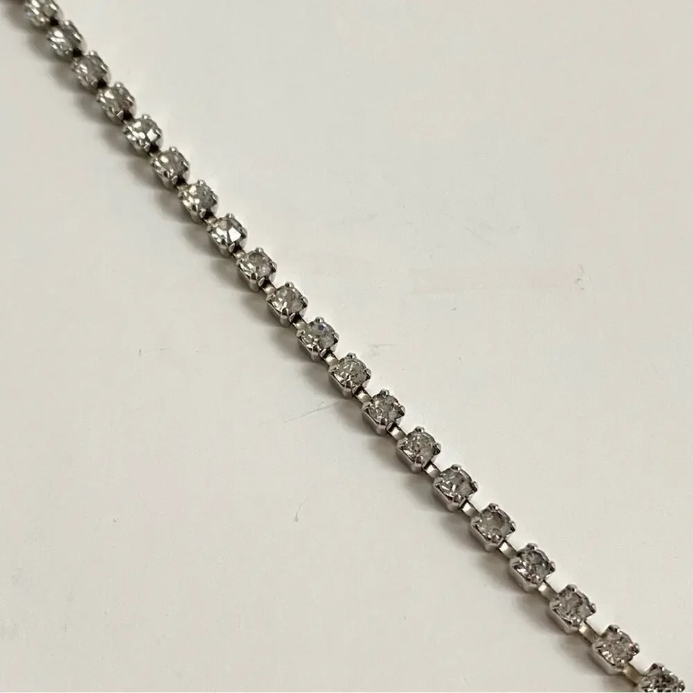 Vintage Rhinestone Necklace Dangle Retro Formal Prom Choker Clear Faux‎ Diamonds